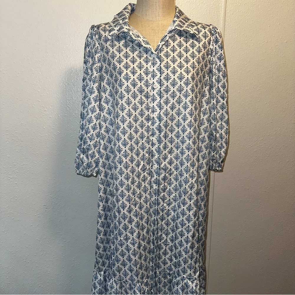 Blue and White Patterned Women's Dress